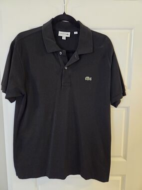 Lacoste Black Short-Sleeve Classic Polo with Green Crocodile